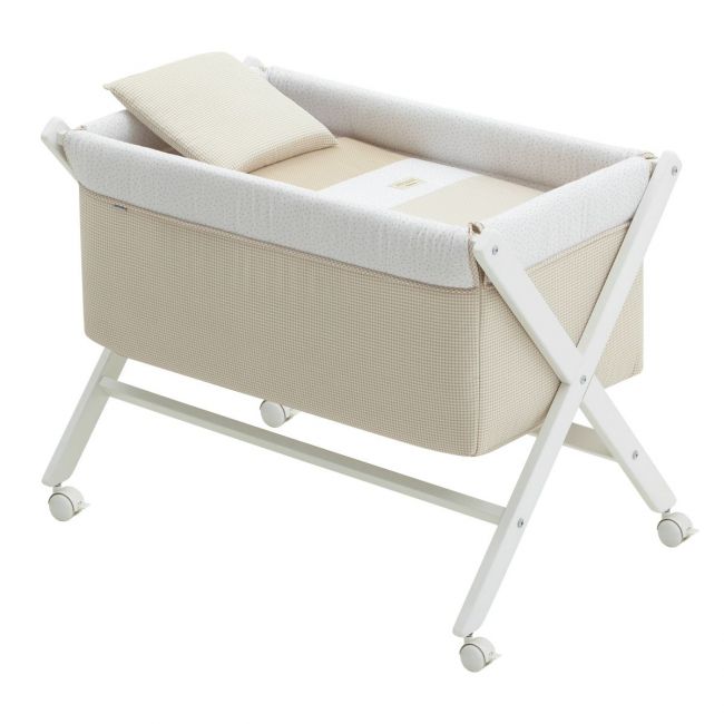 Minicama de Tesoura em Madeira Vichy10 Bege/Branco 55X87X74 Cm