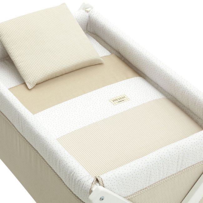 Minicama de Tesoura em Madeira Vichy10 Bege/Branco 55X87X74 Cm