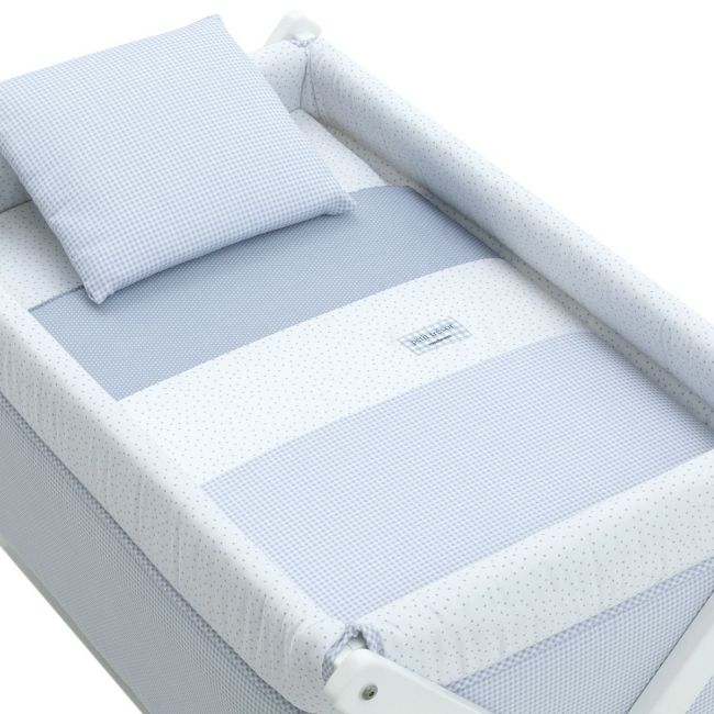 Minicama de Tesoura em Madeira Vichy10 Azul Celeste/Branco 55X87X74 Cm