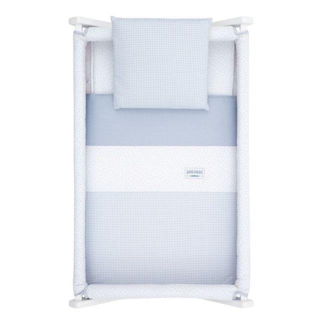 Minicama de Tesoura em Madeira Vichy10 Azul Celeste/Branco 55X87X74 Cm