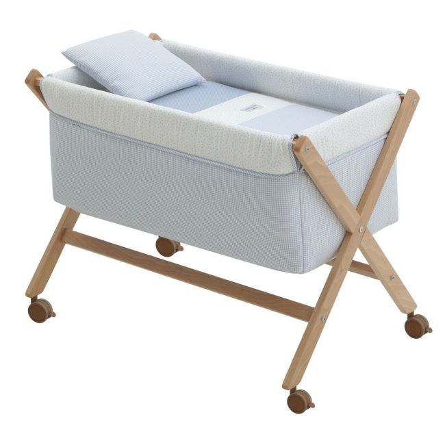 Minicama de balanço em madeira Vichy10 Azul Celeste/Natural 55X87X74 Cm