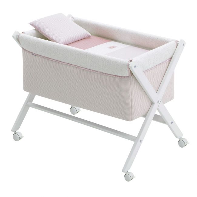 Minicama de Tesoura em Madeira Vichy10 Rosa/Bco 55X87X74 Cm