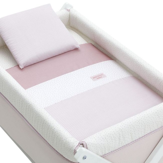 Minicama de Tesoura em Madeira Vichy10 Rosa/Bco 55X87X74 Cm