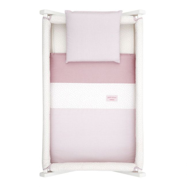 Minicama de Tesoura em Madeira Vichy10 Rosa/Bco 55X87X74 Cm