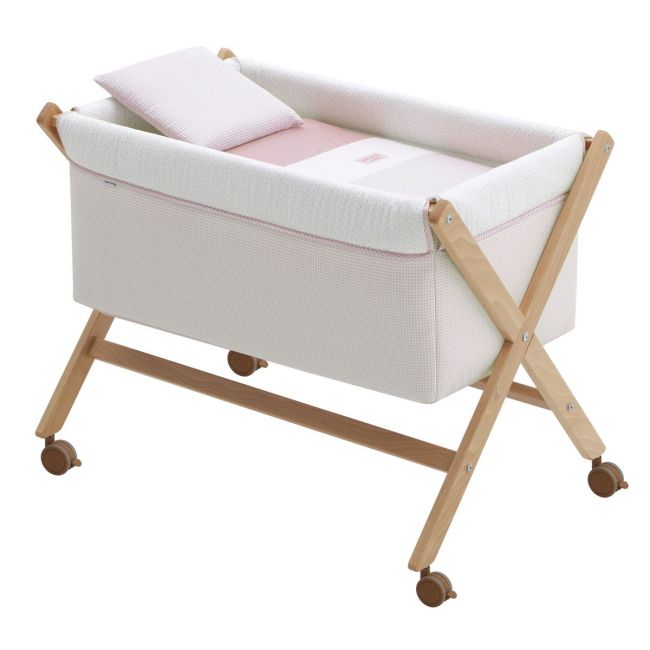 Minicama de Tesoura em Madeira Vichy10 Rosa/Natural 55X87X74 Cm