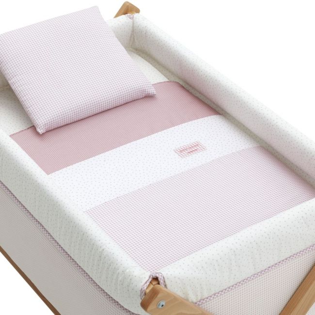 Minicama de Tesoura em Madeira Vichy10 Rosa/Natural 55X87X74 Cm