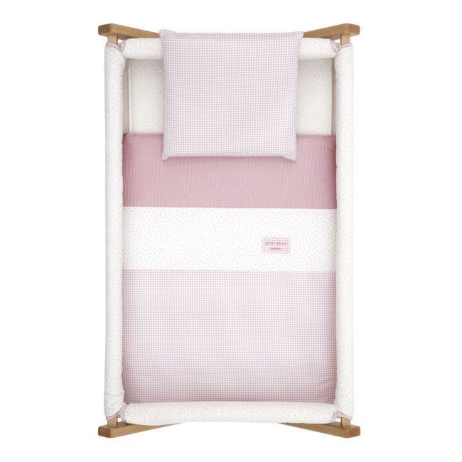 Minicama de Tesoura em Madeira Vichy10 Rosa/Natural 55X87X74 Cm