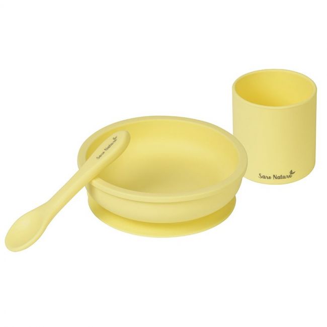 Conjunto de alimentação de 3 peças de silicone amarelo