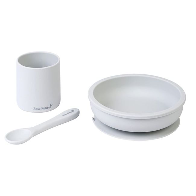 Conjunto de Alimentação 3 Peças em Silicone Cinza