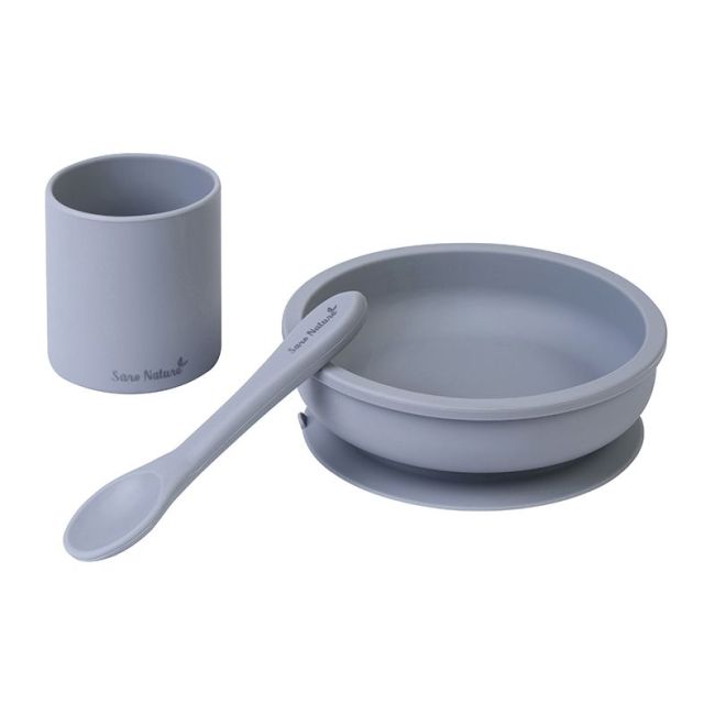 Conjunto de Alimentação 3 Peças em Silicone Azul Mist.