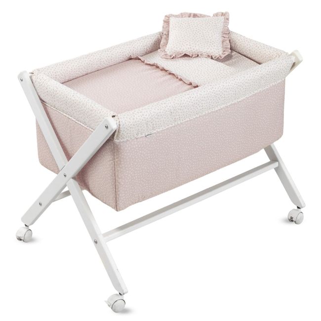 Minicama de balanço em madeira Liberty rosa/branco 55X87X74 cm