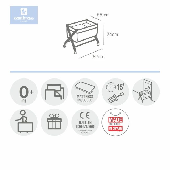 Minicama de Tesoura em Madeira Magia Bege/Branco 55X87X74 Cm