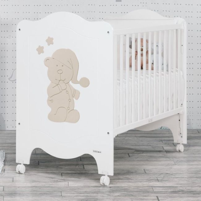 Cuna (120X60 Cm.) Sleepy Bear Blanco Mate Tierra Claro