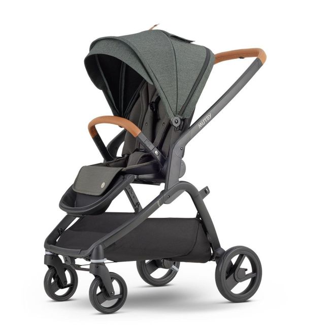 FLOW STROLLER BLACK FRAME URBAN GREEN-COGNAC