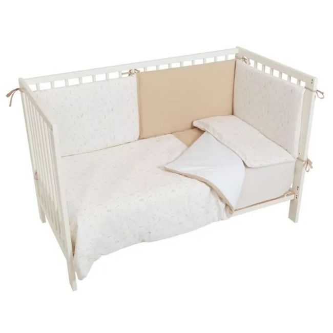 Set Bimbidreams Funda Nórdica, Protector De Cuna y Funda Almohada Estampado Botanic - Beige