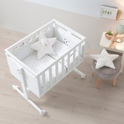 Conjunto Nórdico + Protetor de Berço Minicuna Claire com Motivos Pretos - Branco Micuna