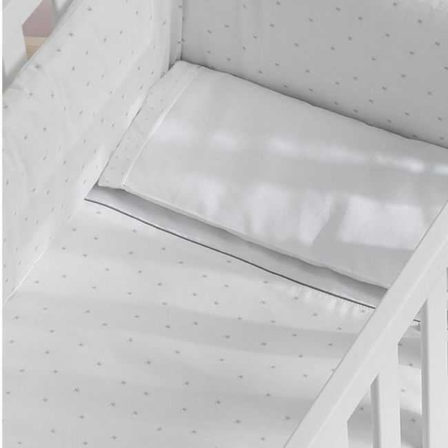 Conjunto de lençóis para minicama (3 peças) 80 X 50 Tx-933 Shine Branco com Motivos Cinzentos Micuna.