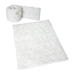 Kit Nórdico + Protetor para Mini Berço Estampado Coelhos - Branco/Bege Micuna