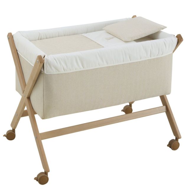 Minicama de Tesoura em Madeira Linho Bege/Natural 55X87X74 Cm