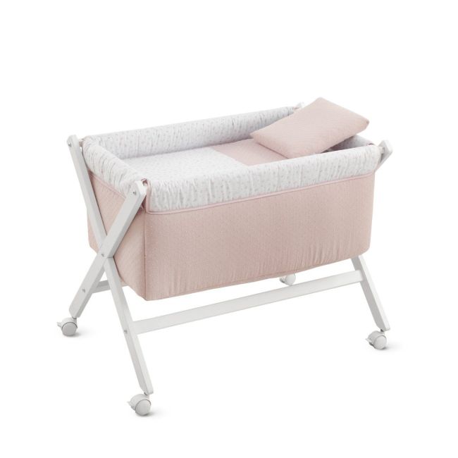 Minicama de Tesoura em Madeira Plumeti Rosa/Bco 55X87X74 Cm