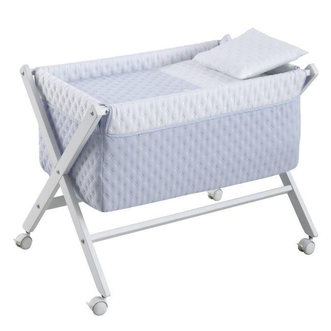 Minicama de balanço em madeira Soft azul/branco 55X87X74 cm