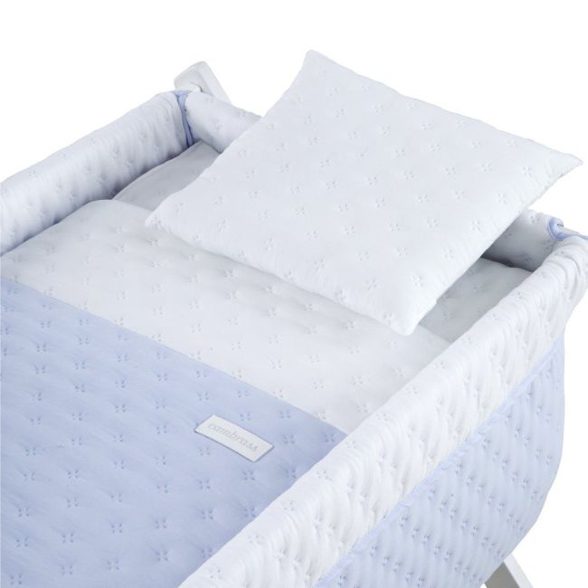 Minicama de balanço em madeira Soft azul/branco 55X87X74 cm