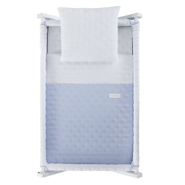 Minicama de balanço em madeira Soft azul/branco 55X87X74 cm