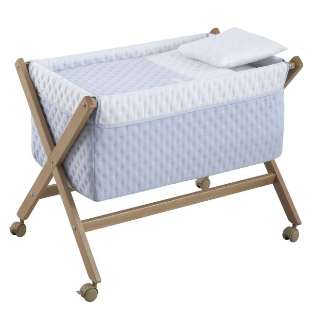 Minicama de Tesoura em Madeira Soft Azul Celeste/Natural 55X87X74 Cm