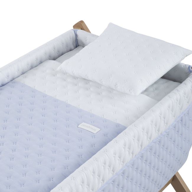 Minicama de Tesoura em Madeira Soft Azul Celeste/Natural 55X87X74 Cm