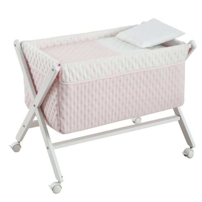 Minicama de Tesoura em Madeira Soft Rosa/Branco 55X87X74 Cm