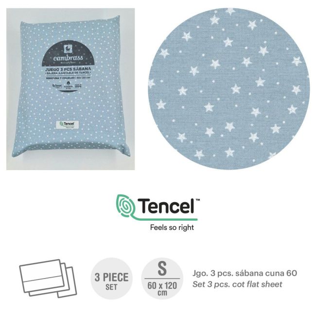 Tríptico de Lençóis para Berço 60 60X120X1 Cm Floresta Azul