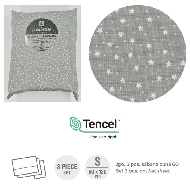 Tríptico de Lençóis para Berço 60 60X120X1 Cm Floresta Cinza