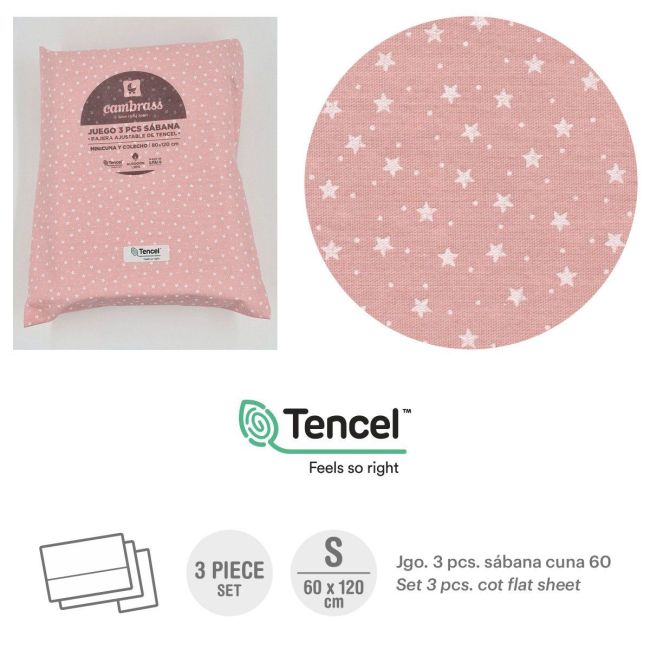 Tríptico de Lençóis para Berço 60 60X120X1 Cm Forest Rosa