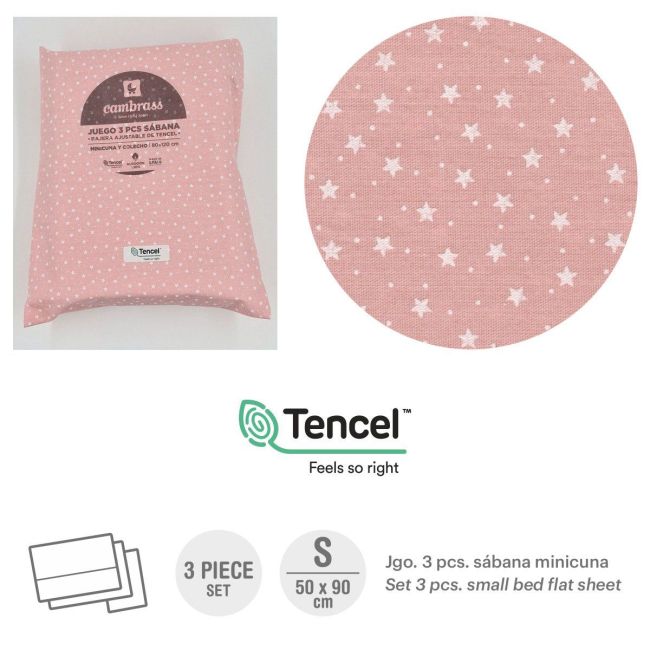 Tríptico de Lençóis para Berço 50X90X1 Cm Forest Rosa