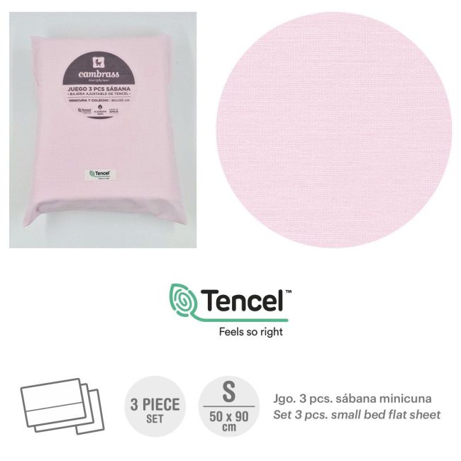 Tríptico de Lençóis para Berço 50X90X1 Cm Liso e Rosa