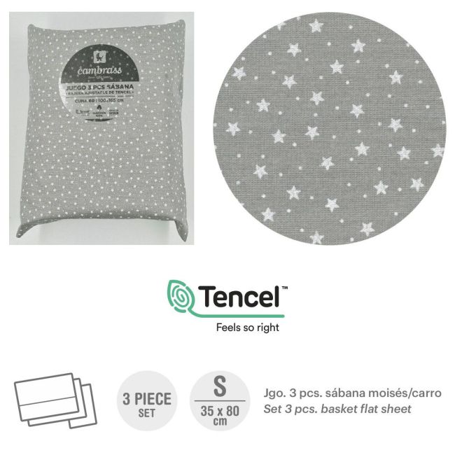 Tríptico de Lençóis para Berço/Carrinho 35X80X1 Cm Floresta Cinza