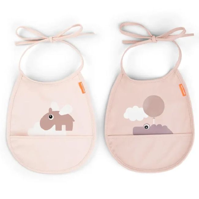 Set De 2 Baberos Con Bolsillo Pequeño Clouds - Rosa